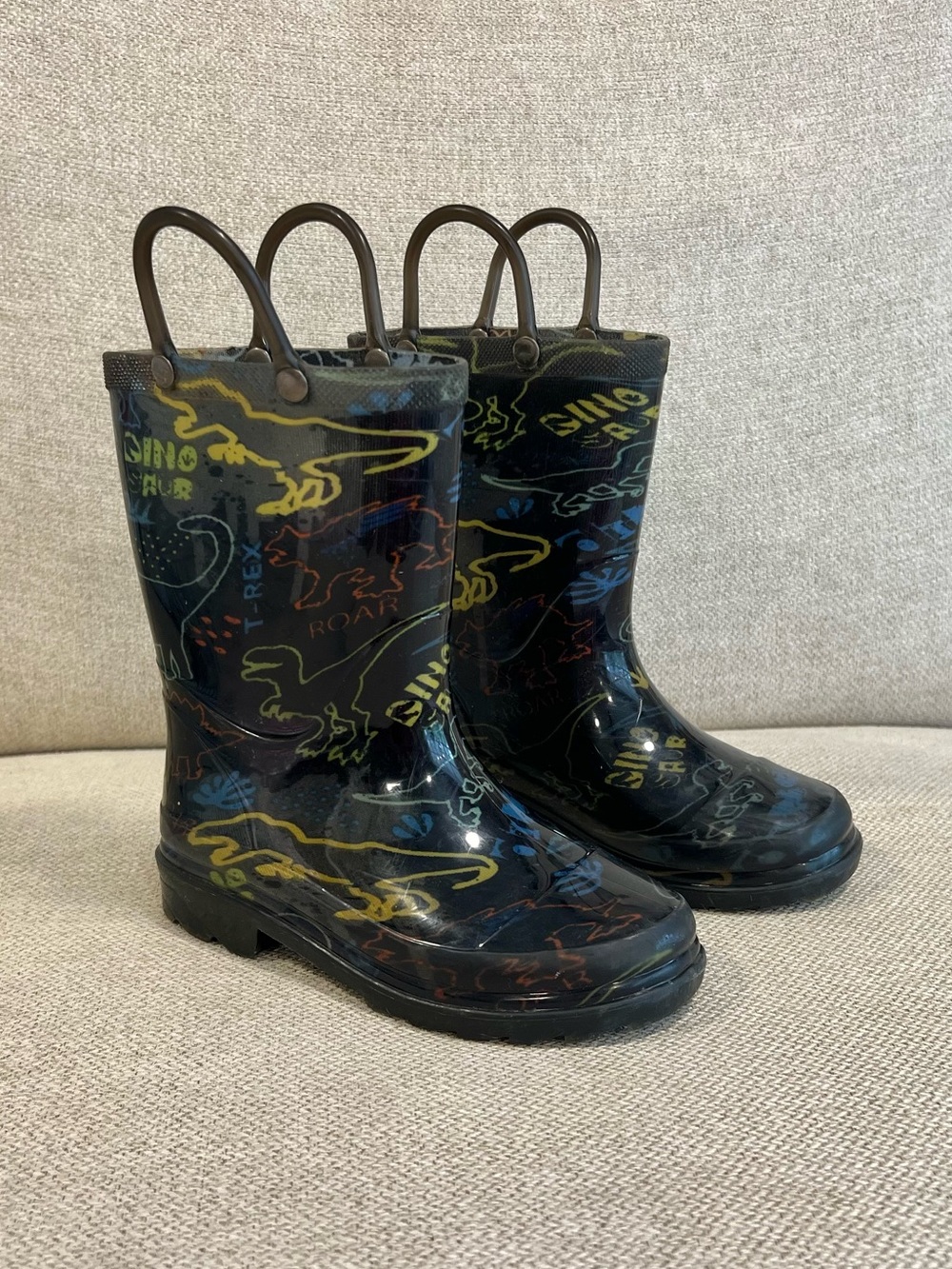 Member’s Mark 9/10 Toddler Boy Dinosaur Rain Boots Black Waterproof